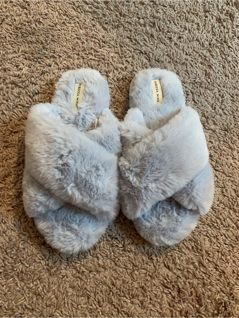 Rebecca Minkoff Faux Fur Fuzzy Slippers Light Blue Size 7-8